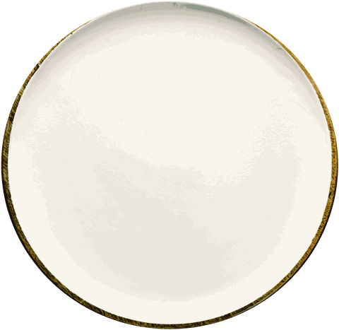 A white plate with a wooden rim